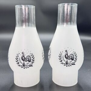 VTG Glass Hurricane Oil Lamp Chimney Horse Rooster Weathervane Frosted Shade EUC